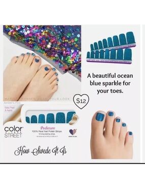 Color Street Nail Polish Strips Pedicure 16pcs “How Swede It Is” FPG004 NIP